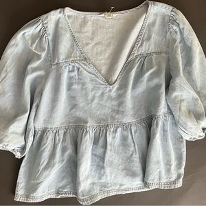 Lucky Brand Light Blue Peasant Blouse